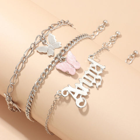 3 Piece Pink Butterfly Anklet