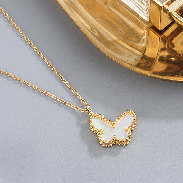 Single White Butterfly Pendant Necklace