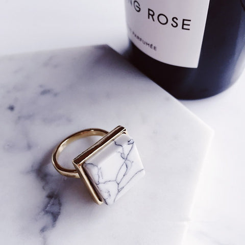 Ladies Geometric Marble Ring