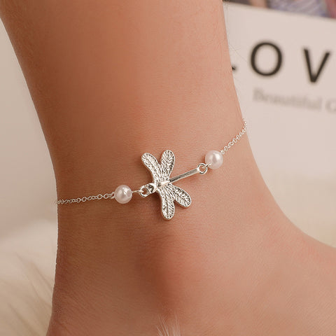 Ladies Dragonfly Pearl Anklet