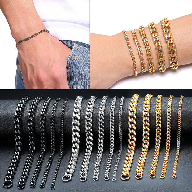 Men's Black Gold or Silver Cuban Chain Bracelet