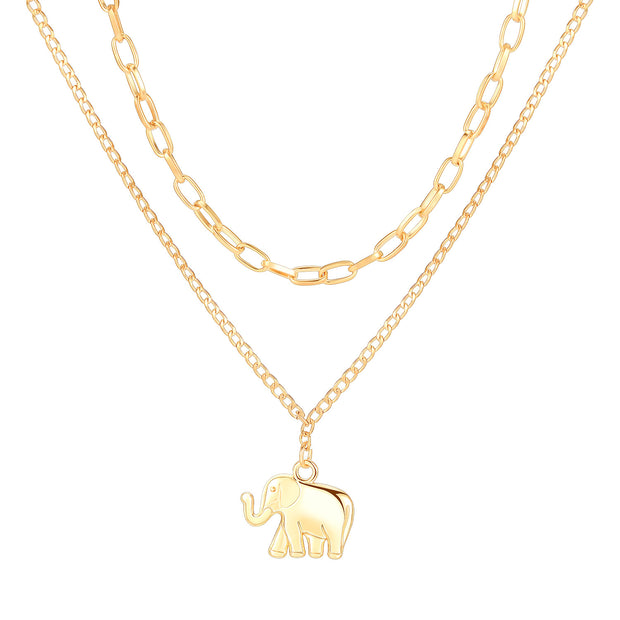 Two-piece Layered Elephant Pendant Necklace