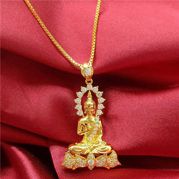 Gold Garden Buddha Pendant Necklace