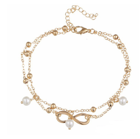 Beaded Pearl Layered Anklet