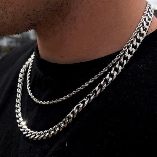 Men's Cube Rope Chain Men Necklace Set