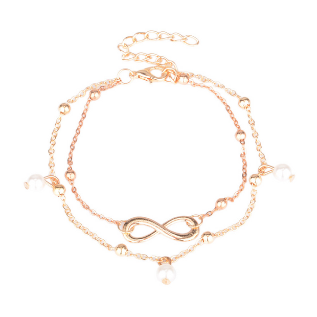 Beaded Pearl Layered Anklet