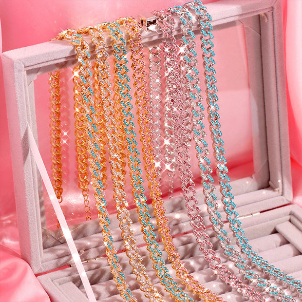 Ladies Colorful Crystal Cuban Chain Necklace