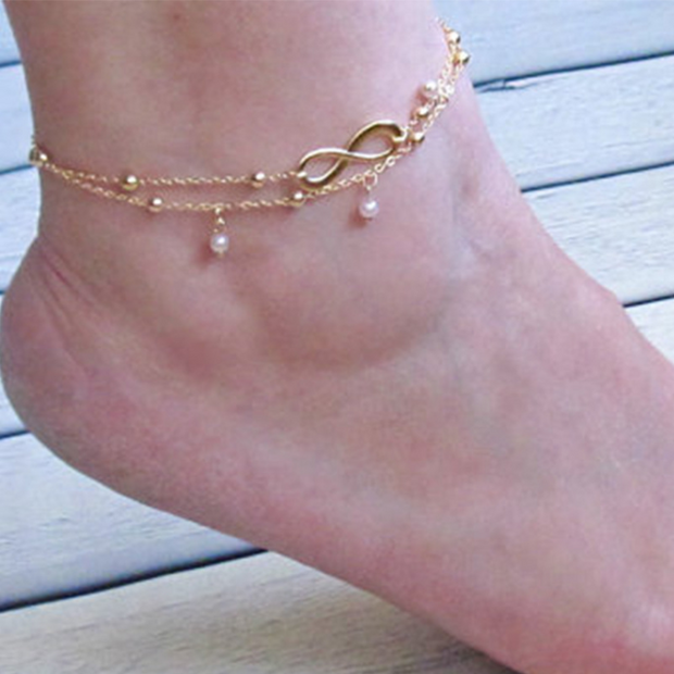 Beaded Pearl Layered Anklet