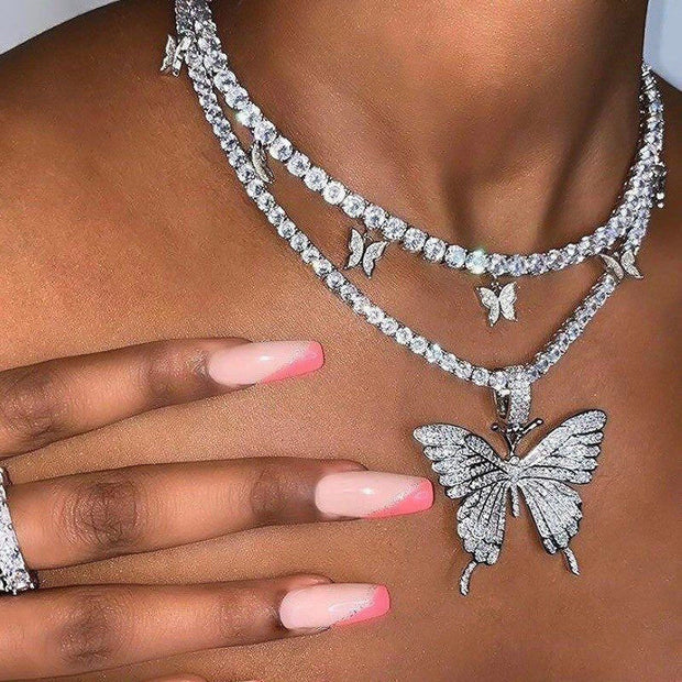 Rhinestone Butterfly Necklace