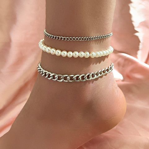 Three-Piece Pearl Mix And Match Anklet