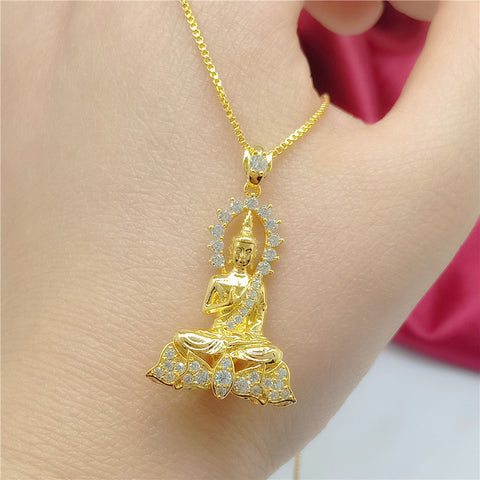 Gold Garden Buddha Pendant Necklace