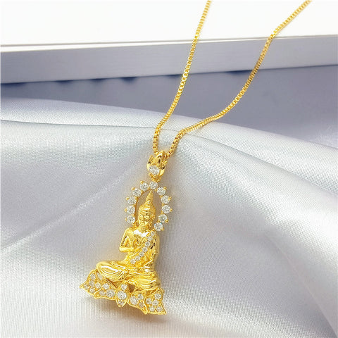 Gold Garden Buddha Pendant Necklace