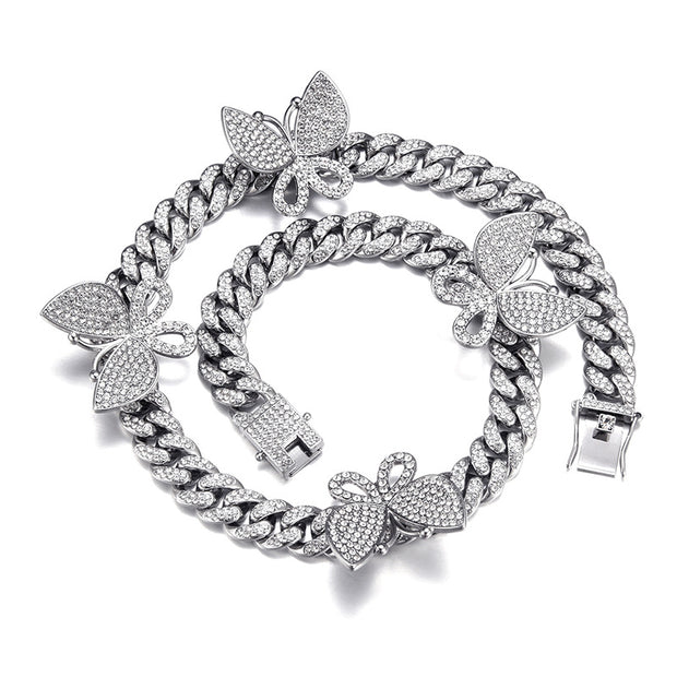 Full Diamond Miami Cuban Bracelet Butterfly Clasp Bangle