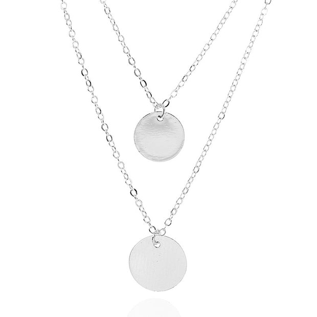 Layered Double Round Pendant Necklace