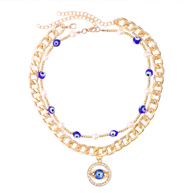 "Evil Eye" Round Pearl Necklace Set