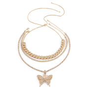 Women's Elegant Butterfly Cuban Necklace Set