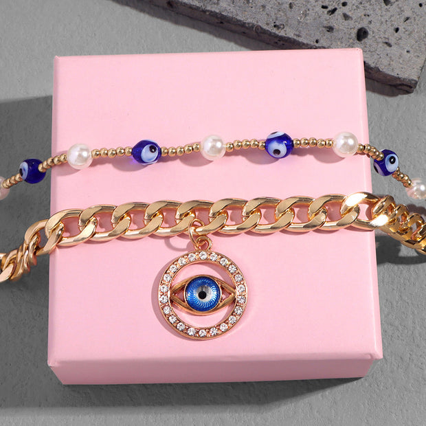 "Evil Eye" Round Pearl Necklace Set